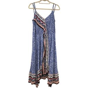 French Connection Maxi Dress Boho Aztec Festival Blue & White Women's Size 0